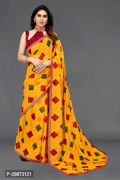 Women Georgette printed less border saree with  Unstitched Blouse Piecee Yellow-thumb3