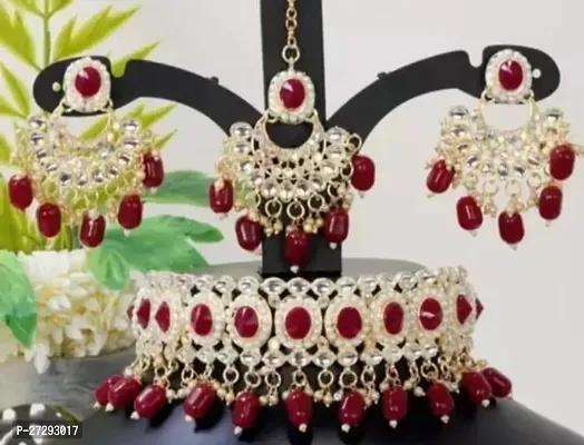 Stylish Maroon Alloy Jewellery Set For Women