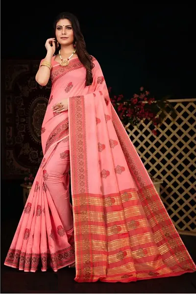 Attractive Linen Cotton Sarees With Blouse Piece
