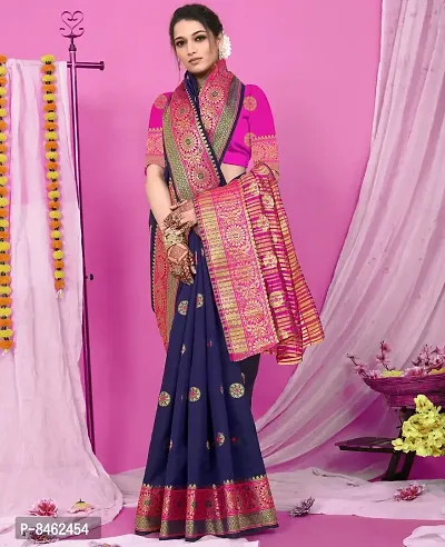 Beautiful Banarasi Silk Blue Woven Design Saree with Blouse piece For Women