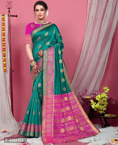 Beautiful Banarasi Silk Green Woven Design Saree with Blouse piece For Women