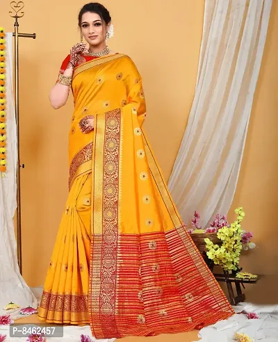 Beautiful Banarasi Silk Yellow Woven Design Saree with Blouse piece For Women