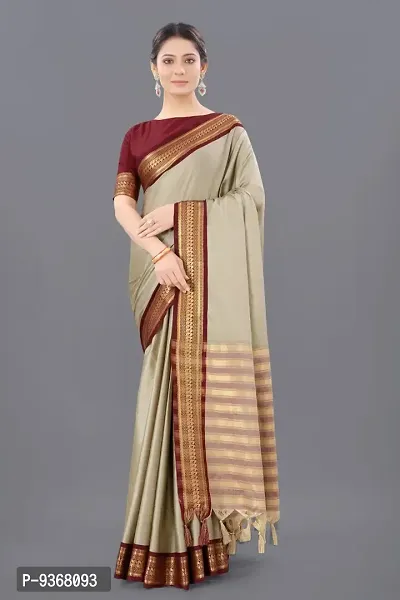 Authentic Khaki Woven Design Art Silk Saree with Blouse piece For Women-thumb0