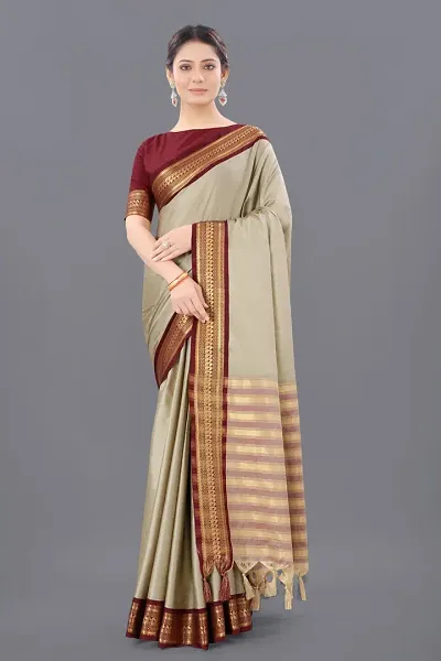 The 9192 Women's Cotton Silk Woven Design Sari With Blouse Piece