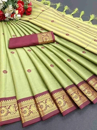 Trending Cotton Silk Zari Woven Saree With Blouse Piece