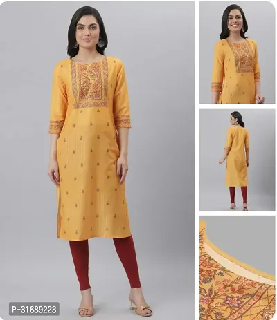 Trendy Yellow Printed Cotton Kurta For Women-thumb0