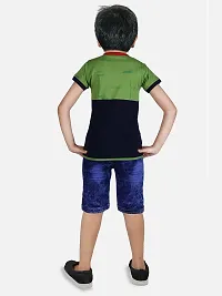 HRR Boy’s Cotton Blend Graphic Print T-Shirt With Denim Half Pant, Clothing Set for Kids-thumb2