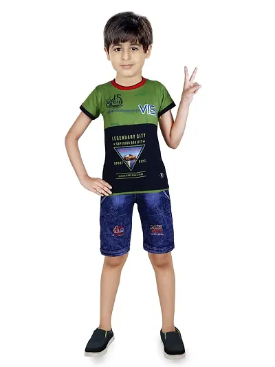 HRR Boy’s Blend Graphic Print T-Shirt With Half Pant, Clothing Set for Kids