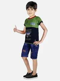 HRR Boy’s Cotton Blend Graphic Print T-Shirt With Denim Half Pant, Clothing Set for Kids-thumb1