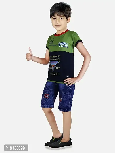 HRR Boy’s Cotton Blend Graphic Print T-Shirt With Denim Half Pant, Clothing Set for Kids-thumb2