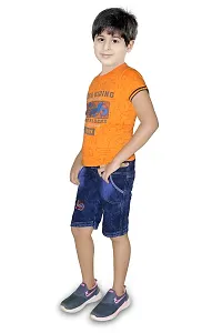 HRR Cotton Soft Round Neck Half Sleeve T-Shirt with Half Jeans Pant Clothing Set for Kids-thumb1