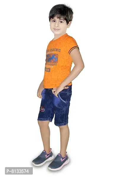 HRR Cotton Soft Round Neck Half Sleeve T-Shirt with Half Jeans Pant Clothing Set for Kids-thumb2