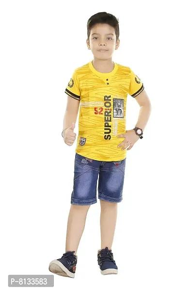 HRR Cotton Soft Round Neck Half Sleeve T-Shirt with 3/4th Jeans Pant Clothing Set for Kids