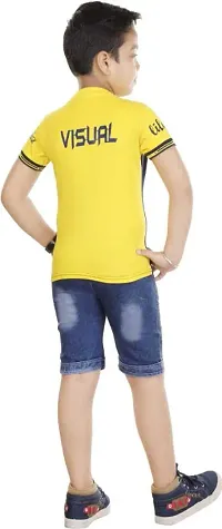 HRR Boys Super Round neck Halfsleeve Pure cotton Yellow Tshirt With Denim Half pant-thumb1