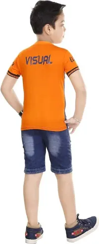 HRR Boys Super Orange Round neck Halfsleeve Pure cotton  Tshirt With Denim Half pant-thumb1