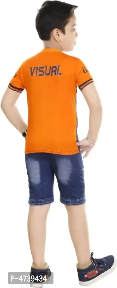 HRR Boys Super Orange Round neck Halfsleeve Pure cotton  Tshirt With Denim Half pant-thumb2