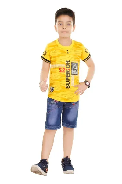 HRR Soft Round Neck Half Sleeve T-Shirt with 3/4th Jeans Pant Clothing Set for Kids