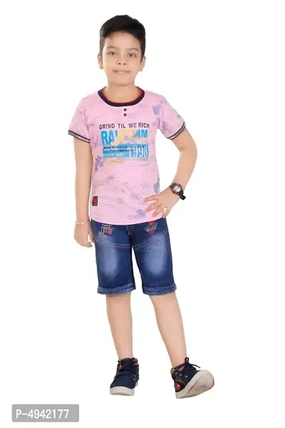 HRR Raw Dnm Pink Halfsleeve pure cotton Tshirt with denim jeans for boys