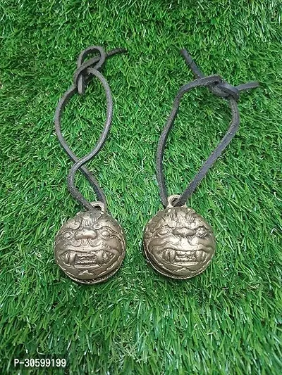 Brass Pets Bell for Neck with Very Beautiful Handcrafted with Dangerous face with ghungroo Shape Inside Iron Ball with Leather Strap can be ued as Decoration Piece