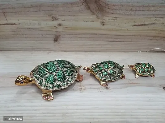 NIM Metal 3 Piece Turtle showpiece Set in Gold Finish with Dark Green Color Work on top Small Medium Large an Ideal Gift for Table Decor or Home Decor