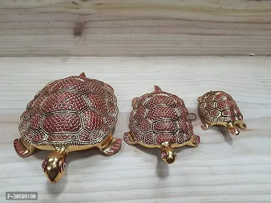 NIM Metal 3 Piece Turtle Set in Gold Finish with red Color Work on top Small Medium Large an Ideal Gift for Table Decor or Home Decor