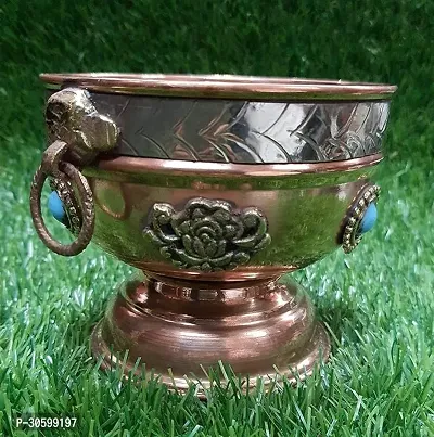 NIM Copper Style Bowl/Table Decor with Handle on Both Side and Auspicious Sign Highlighted on it-thumb0