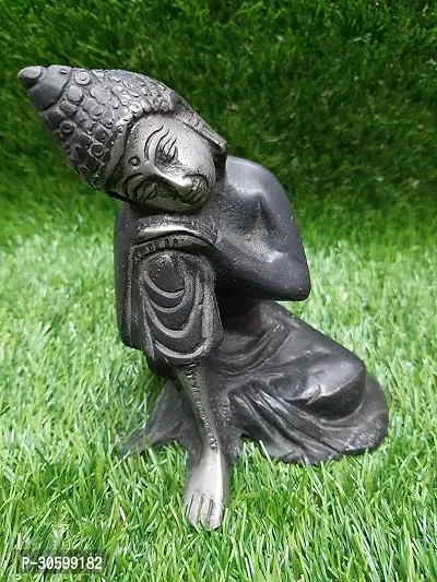 NIM Metal Antique Finish Tibetan Buddhist Style Thinking Buddha Medium Size in Sitting Pose in Black Color an Ideal Home/Table Decor Gift Item