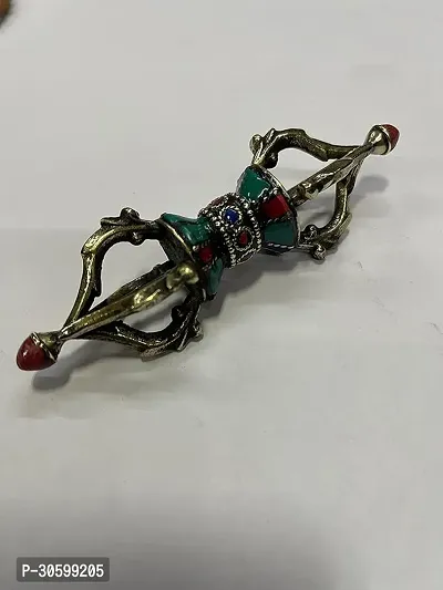 NIM Brass Metal Style Dorjee/Vajra/Table Decor Decortaed with Green Blue and Red Stone Ritual Product