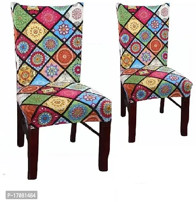Stretchable Printed Dining Chair Covers Removable Washable Elastic Short Dining Chair Seat Case Protector  Slipcovers Pack Of 2 Pcs-thumb0