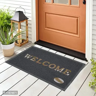 A Cube Luxury Solution Rubber Door Mat|Anti Slip  Durable Material|Welcome Print for Home Entrance, Office, Shop (Grey)-thumb0