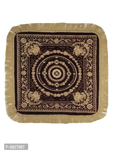 Velvet Multipurpose Decorative Sitting Prayer Mat/Aasan/Pad/Sedge for Pooja, Yoga, Dinner (2 Ft X 2 Ft) (Coffee)-thumb0