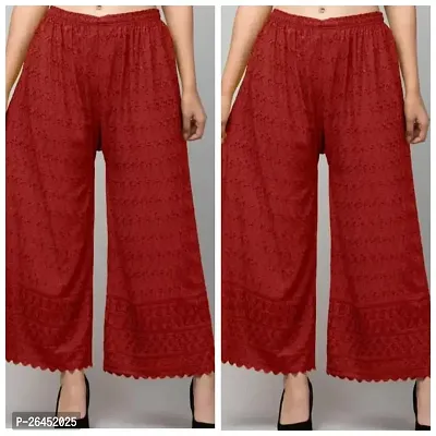 Stunning Maroon Cotton Chikankari Palazzo For Women- Pack Of 2