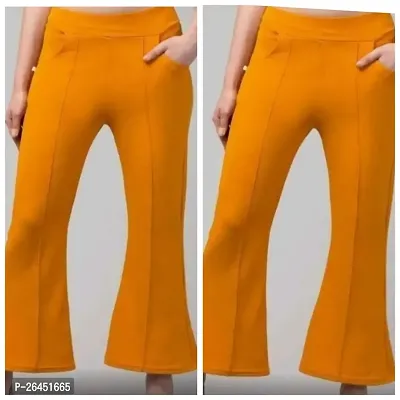 Elegant Orange Lycra Solid Trousers For Women- Pack Of 2