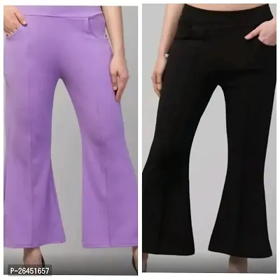 Elegant Lycra Solid Trousers For Women- Pack Of 2-thumb0