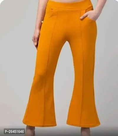 Elegant Orange Lycra Solid Trousers For Women