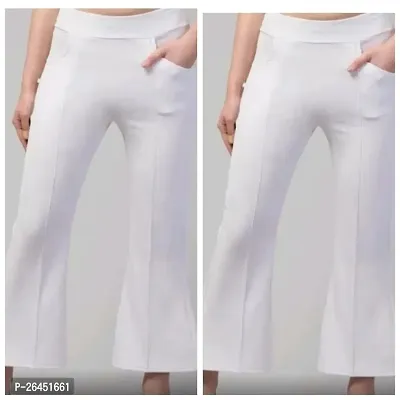 Elegant White Lycra Solid Trousers For Women- Pack Of 2