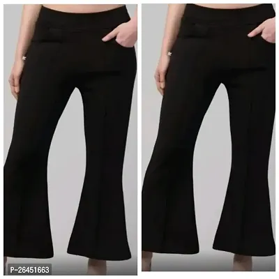 Elegant Black Lycra Solid Trousers For Women- Pack Of 2