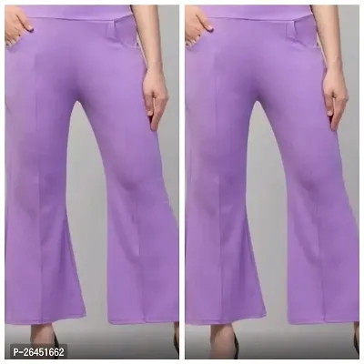 Elegant Purple Lycra Solid Trousers For Women- Pack Of 2