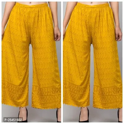 Stunning Yellow Cotton Chikankari Palazzo For Women- Pack Of 2-thumb0
