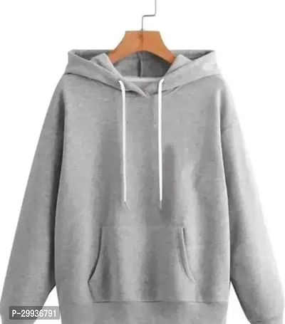 Stylish Grey Cotton Blend Solid Sweatshirts For Women-thumb0