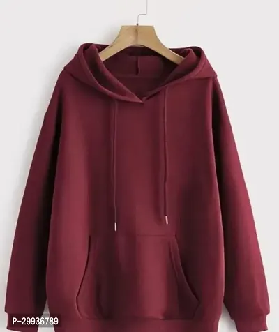 Stylish Maroon Cotton Blend Solid Sweatshirts For Women-thumb0