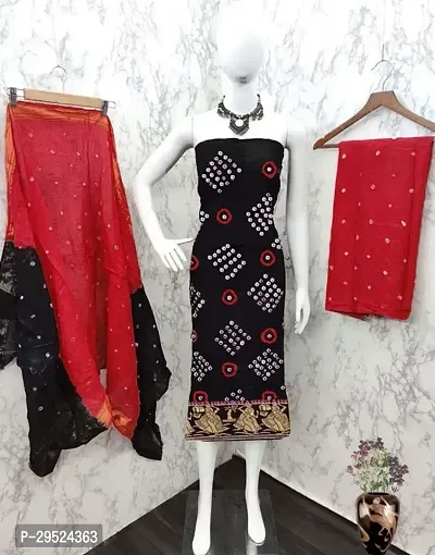 Designer Black Cotton Unstitched Dress Material Top With Bottom Wear And Dupatta Set for Women-thumb0