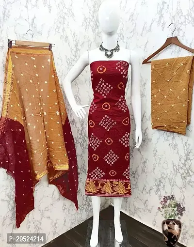 Designer Maroon Cotton Unstitched Dress Material Top With Bottom Wear And Dupatta Set for Women-thumb0