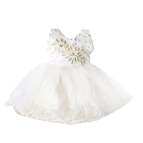 RG Collection Embellished, Self Design Baby Girls Dress (White, 0-3 Months)