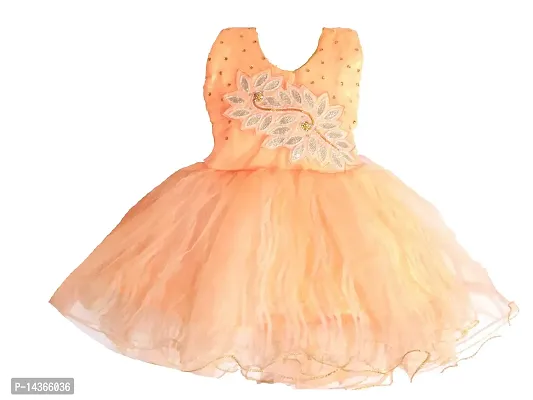 RG Collection Embellished, Self Design Baby Girls Dress (Orange, 0-3 Months)