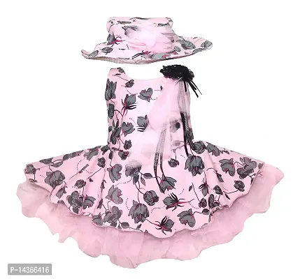 GR Fashion Baby Girls Party Dress with Hat (Pink, 3-6 Months)-thumb0