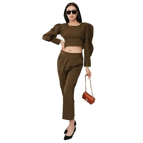Veecchi Women Crop Top and Bottom Set Co ord Set for Women (3XS, Brown)