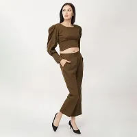 Veecchi Women Crop Top and Bottom Set Co ord Set for Women (3XS, Brown)-thumb2