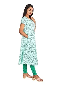 RANU Women's 100% Cotton Semi Anarkali Short Sleeve Kurta Tops for Girls Regular Top Dress Material Size S to XXL Green Color (2XL, Green)-thumb1