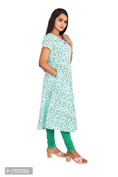 RANU Women's 100% Cotton Semi Anarkali Short Sleeve Kurta Tops for Girls Regular Top Dress Material Size S to XXL Green Color (2XL, Green)-thumb2